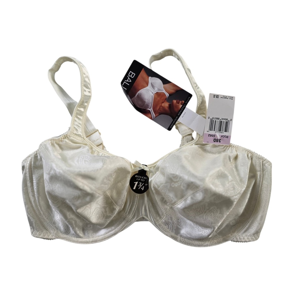Bali Satin Tracings Minimizer Underwire Bra 3562 Vanilla Paisley 38D NWT